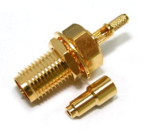 SMA Jack Crimp Bulkhead Reverse Polarity RG178 Gold